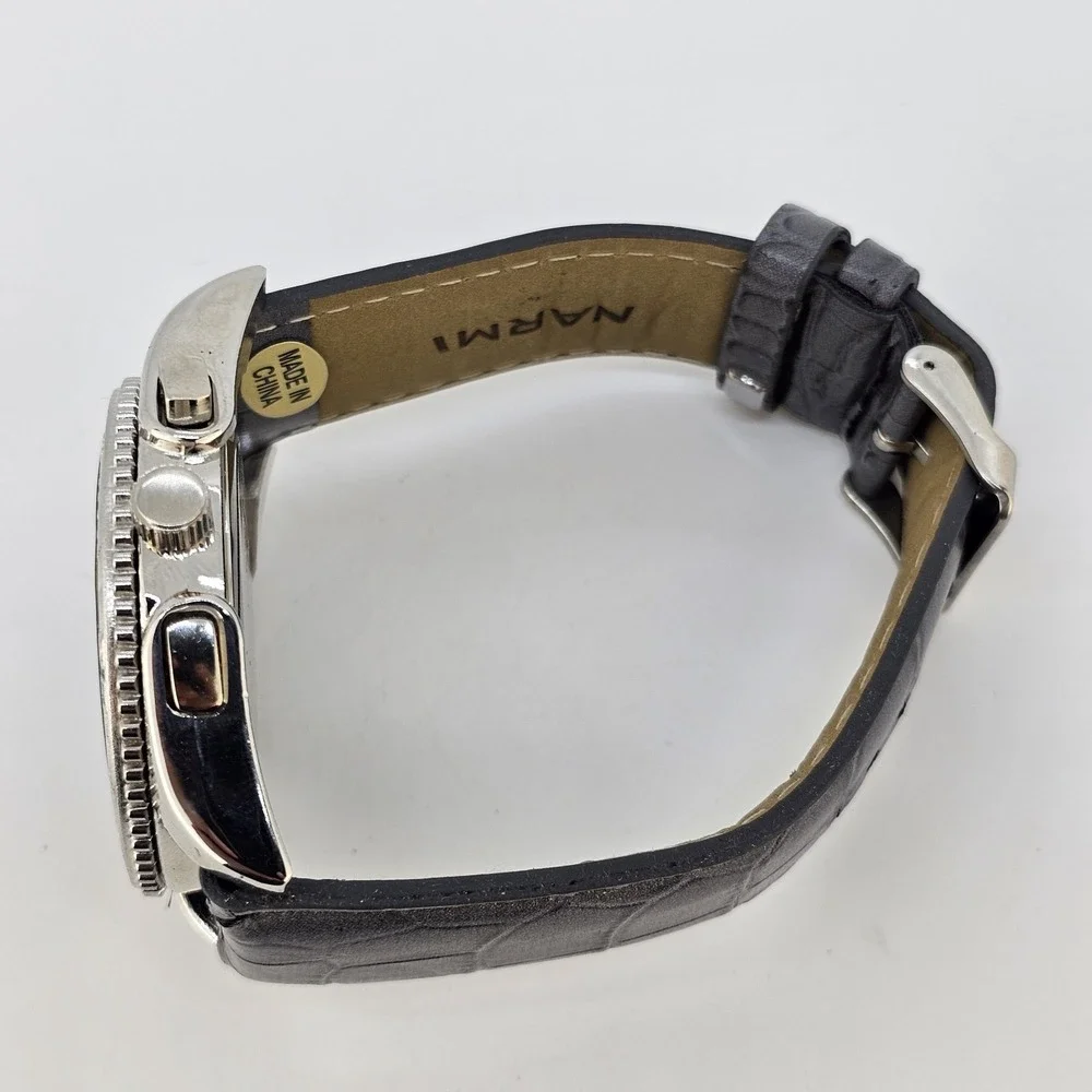Narmi Unisex Analog Watch 45MM Dark Gray Dial Faux Leather Bands New Battery‎